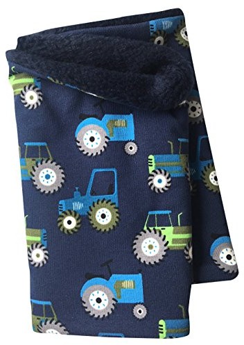 Wollhuhn Öko Mädchen/Jungen/Kinder Warmer Schlupfschal/Halstuch Innen Fleece Gefüttert Viele Motive Winter Übergangszeiten (aus Öko-Stoffen) 20220523 (Traktor/Trecker Dunkelblau)