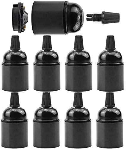 Wenxiaw Wasserdichte Lampenfassung E27 Lampenfüße aus Bakelit E27 Fassung Vintage Baulampenfassung für Edison Glühbirne e27 Vintage Glühbirne Wasserdichte Isolierte Schwarz 8 Stück