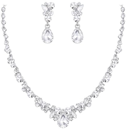 Ever Faith Sparkly Rhinestone Floral Teardrop Bridal Jewellery Set | Crystal, Wedding Party, Necklace Earrings Sets for Brides