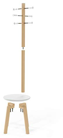 Umbra Pillar Garderobenständer mit Hocker, Default_no_Selection_Value, Weiss/Natur, Einheitsgröße