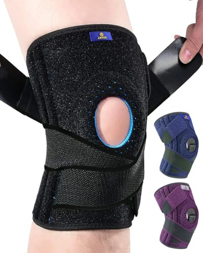 ABYON Ginocchiera Ortopedica, Regolabile Tutore Ginocchio con Stabilizzatori Laterali Rotulea Supporto Sportiva per Uomo e Donne Legamenti Rotula Menisco Artrite (L/XL)
