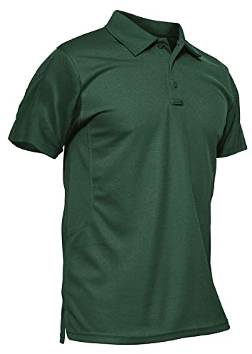 KEFITEVD Golf Herren Polo Shirt Kurzarm mit Brusttasche Leicht Wandershirt Outdoor Sport Tshirts Leicht Männer Militär Kleidung Dunkelgrün 2XL