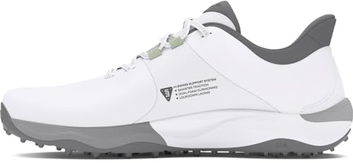 Under Armour Drive Pro Herren-Golfschuh mit Spikeless Wide, (100) Weiß/Weiß/Metallic Gun Metal, 44 EU Weit, 3026921