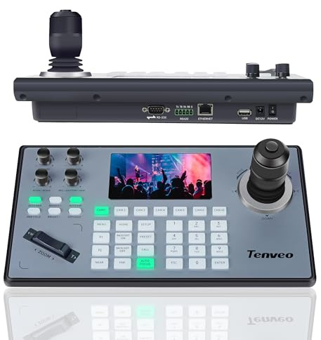 Tenveo Controlador de Joystick de cámara en la Plataforma de la Nube Pantalla LCD previsualiza el Teclado del Controlador de Joystick 4d Soporte NDI PoE Visa Over IP rs422 rs485 RS232 Pelco-D/P