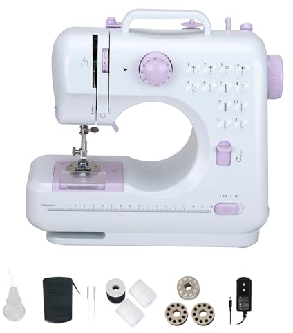 Dekaim Nähmaschine, Mini elektrische Haushaltszweifadennähmaschine, 505A 12 Nadel, EU 220V, geeignet für Anfänger