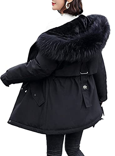 Minetom Femme Parka Manteau Hiver Doudoune Chaud Longue Blouson À Capuche en Fausse Fourrure Trenche Grande Taille Duvet en Coton C Noir XL