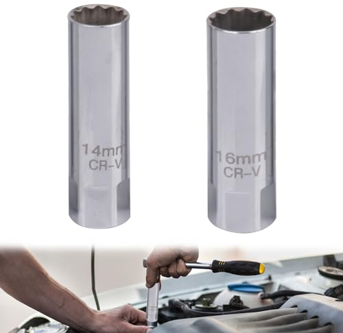 HANIUTTY Zündkerzenschlüssel 2 Stück Zündkerzenschlüssel 16mm Zündkerzenschlüssel 14mm Extra Dünnwandige Zündkerzen für Die Autoreparatur Zündkerzenschlüssel Set(14mm+16mm)