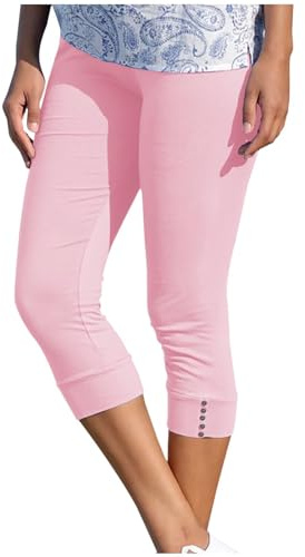Pantacourt stretch pour femme - Pantalon de loisirs pour femme - Taille haute - Pantalon trois quarts - Couleur unie - Avec poche - Legging 3/4 - Jean capri - Grandes tailles - Pantalon d'été