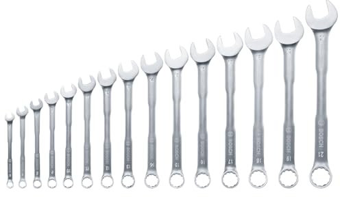 Bosch Ringmaulschlüssel Set 15-teilig (universeller Einsatz; hochwertig; aus Chrom-Vanadium; hohes Drehmoment; Ring- und Maulschlüssel; metrisch 6-19 mm; ergonomisch; praktischer Aufbewahrungsclip)