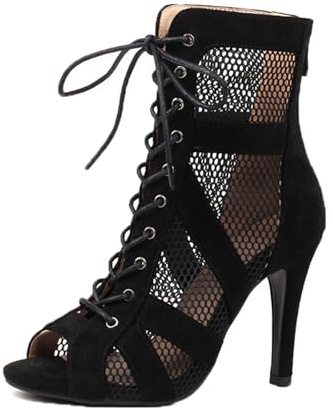 Viaoragiosa Ballroom Dance Boots,Open Toe Latin Dance Boots,Peep Toe Ankle Dance Boots,Women'S Hollow Dance Boots,Heels Dance Class Bootie Sandals,dance Boots,Fashion,Satin,For Indoor Practice