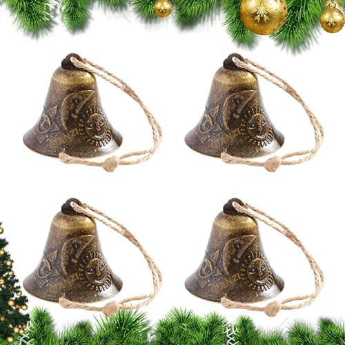 Campana vintage navideña, campana rústica de Navidad | de metal rústico de campana de Navidad, de guirnalda de decoración de escena de temporada interior al aire libre para restaurante