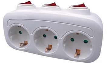 Ladrón de triple salida (3680W máximo) con multi interruptor fabricado en polipropileno color blanco
