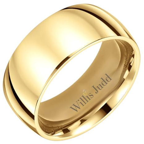 Willis Judd 8mm Gold Titanium Ring Wedding Ring For Men In Wooden Box Polished Finish Comfort Fit Size Z+2