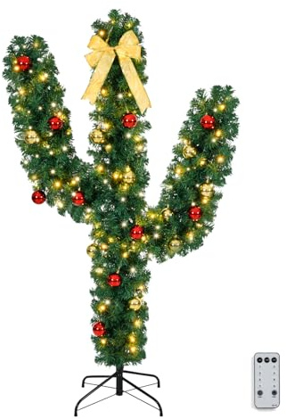 VINGLI 5ft Pre-Lit Artificial Cactus Christmas Tree w/ 110 LED Lights & 400 Tips, Perfect for Holiday, Party, and Home Decoration