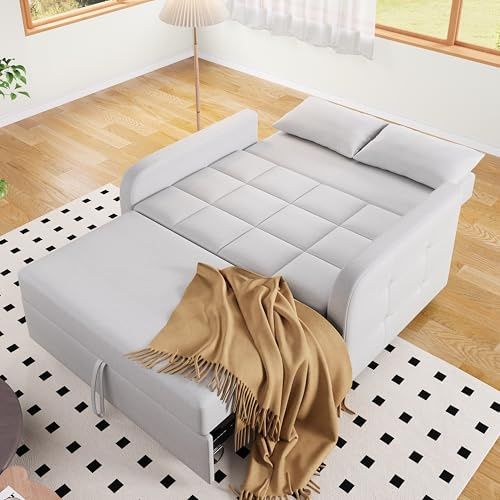 A ALFRESCOOL Zweisitzer Sofa mit Schlaffunktion, Verstellbares Rückenteil Sofa, klappsofa mit schlaffunktion, Komfort SofaBett für kleine Wohnungen Studentenwohnheime, 127x75 cm, Beige