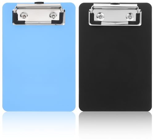 LXUEJIE Mini Clipboards 4 x 6, 2 PCS Black & Blue Plastic Small Clipboards A6 Letter Size Mini Clipboard with Retaining Clips Portable Pocket Clipboard for Home Restaurants Supermarket Offices