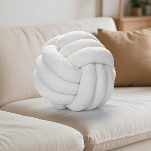 GOMETY Knotenkissen, 28cm Geknotetes Kissen, Knotbugel Lamm Samtsofa Kissen, Zierkissen Aesthetic Sofakissen aus Teddysamt Handgefertigt Ultra Weiche für Kinderzimmer Schlafzimmer Deko(Beige)