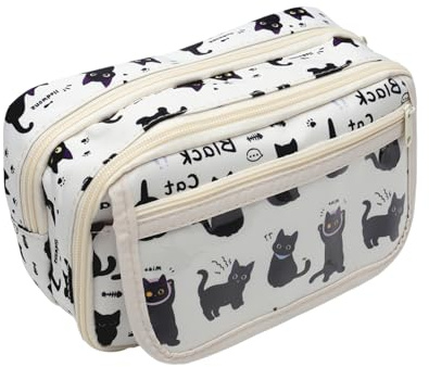 KQDRAVINE Estuche Escolar Gran Capacidad Menina, con 4 Compartimentos, Lindo Estuche para LáPices con Gato, Adecuado para NiñAs, Adolescentes, Estudiantes Y Maestros