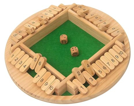 Generisk 4-spelare Shut The Box spel tärningsspel, brädspel av trä, matematik, traditionell, pub-bräda, tärningsspel, mattespel för barn och vuxna (träfärg)