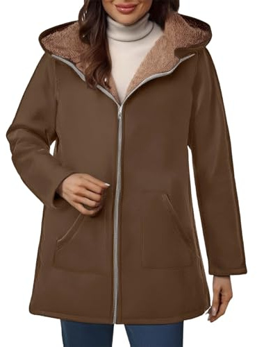 Generisk vinterkappa dam lång varm fodrad – vinterparkas varm quiltad kappa fleece fodrad vinterjacka långärmad dunrock vindtät buffertkappa tjock utomhuskappa med huva, BRUN, M