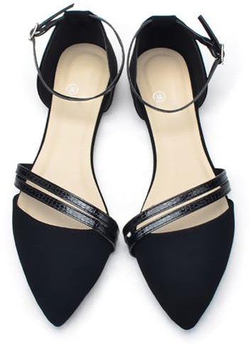 Dernolsea Women Pointed Ballet Flats with Ankle Strap Black Size 5.5-6