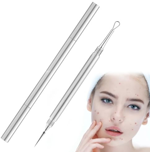 YAYNO Outil d'expression des boutons Extracteur de Point Noir Métal 2 en 1 Aiguille de Nettoyage de l'Acné Professionnel aiguilles stériles tire-comédons,pour le Nez et le Visage