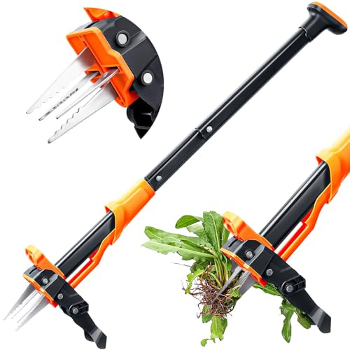 Crywag Weed Puller Tool - Stand Up Weed Puller with 4-Claw Steel Head, 39-46 Retractable Handle & Easy-Eject Mechanism for Dandelions, Clover & More, No Bending or Kneeling