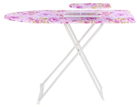 Justerbar höjd 92 cm strykbräda, vikbara ben, halkfri, slitstark, robust järn- och trästruktur, platsbesparande för användning i hemmakontor, sovsal (lila blomma) lila
