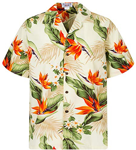 Pacific Legend Original Chemise-Hawaienne Homme Manche-Courte Strelitzie Fleurs Feuilles Classique Unisexe