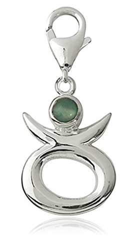 Charm Anhänger Sternzeichen Stier 20mm, 925 Sterling Silber mit Aventurin Edelstein grün, Karabiner für Armband Kette