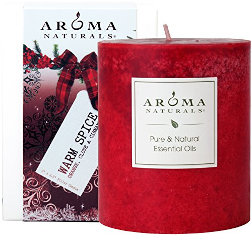Aroma Naturals Holiday Orange, Clove and Cinnamon Essential Oil Scented Pillar Candle, Warm Spice, 3 inch x 3.5 inch