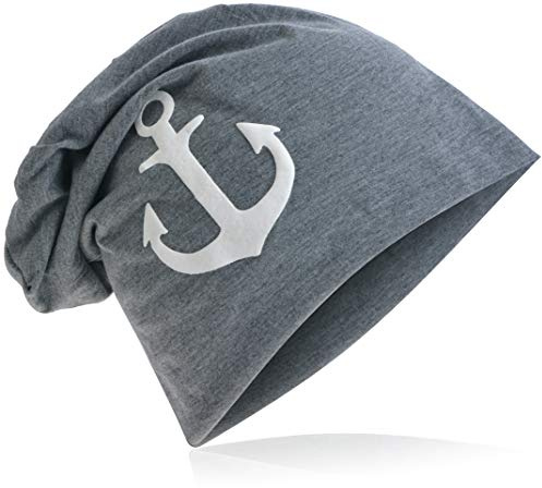 Miobo Slokande lång beanie-mössa med ankare, unisex, en storlek för vuxna, En Storlek