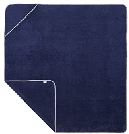 Sowel® Toalla de Playa con Capucha, 100% Algódon Organico, para Adultos y Niños, Terry del paño, 140 x 140 cm, Azul Marino/Gris