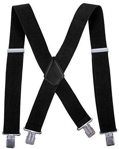 AWAYTR Men Utility Suspenders Adjustable Elastic - Heavy Duty 2 Inch Wide X Shape Strong Clip Suspender (Black)