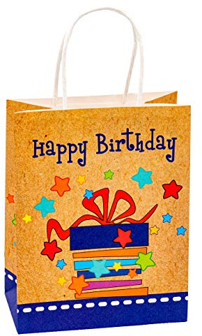 TSI Sac cadeau en papier kraft ANNIVERSAIRE, lot de 6, taille : moyenne (23 x 18 x 10 cm), N° d'art. 88013