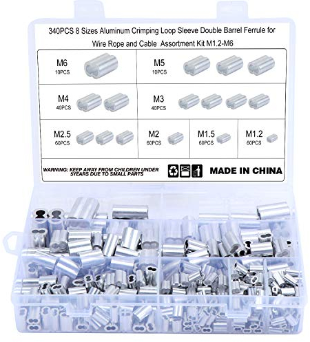 WiMas 340PCS Aluminium-Doppelhülsen, Seilverbinder, Drahtseilklemmen für Drahtseile und Kabel 8 Größen M1.2-M6