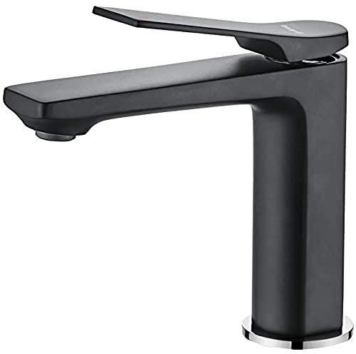 Ibergrif M11004B Mitigeur Lavabo – Robinet de Salle de Bain à eau Froide à Poignée Unique, Robinet Lavabo à économie d'eau, Corps en Laiton, Finition Chromée, Noir