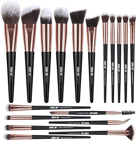 Pinceaux Maquillages 18 Pcs Set Pinceaux Maquillage Professionnel Pinceau Maquillage Synthétiques Haut De Gamme pour fond De Teint Blush Ombres à Paupières avec poignée en or noir