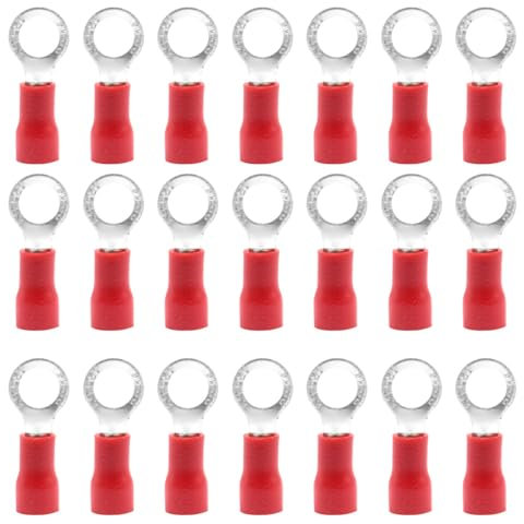 CEEYSEE 100 Pezzi Anello Capocorda Elettrico Terminale Connettori Elettrici Diametro Foro M5 Crimpare Connettori – Per Cavi Da 0,5 – 1,5 mm² (Rosso/YPRH5)