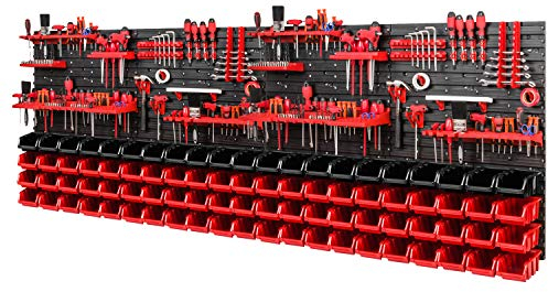 PAFEN Werkzeugwand Lagersystem 2308 x 780 mm - SET Werkzeughaltern und 84 Stück Stapelboxen - Wandregal Werkstattregal Lochwand Schüttenregal Sichtlagerkästen