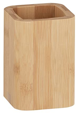 WENKO Porte-brosse à dents Bambusa, gobelet à brosse à dents en bambou, accessoire de salle de bain pour les pinceaux et les produits de maquillage, Ø 7,1x10,7 cm, nature