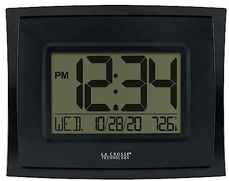La Crosse Technology WT-8002U-B-INT Digital Black Clock with Indoor Temperature