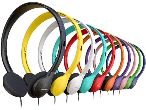 10 Pack Bulk Wired Headphones, On Ear with 3.5mm Jack, 4ft Tangle Free Cable, Comfortable Fit, Affordable and Cost Effective, Ideal for School Classroom Testing Students Events Groups, Mix