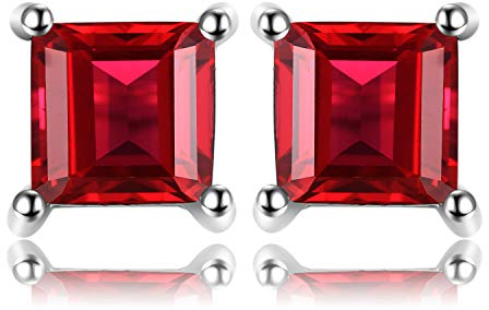 JewelryPalace Quadrat Schliff 0.7ct Echt Granat Ohrstecker Silber 925 Damen, Rot Schmuck Set, Ohrringe Silber Edelstein Mädchen, Ohrstecker Silber klein mit Stein Frauen