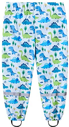 BLOMDES Pantalones de lluvia para niños pequeños, resistentes al agua, para niñas, a prueba de barro y suciedad, para niños de 2 a 9 años, Verde Dino, 5-6 años