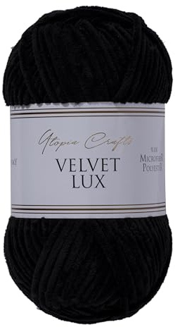 Utopia Crafts Velvet Lux Chenille Yarn 100g (Black)