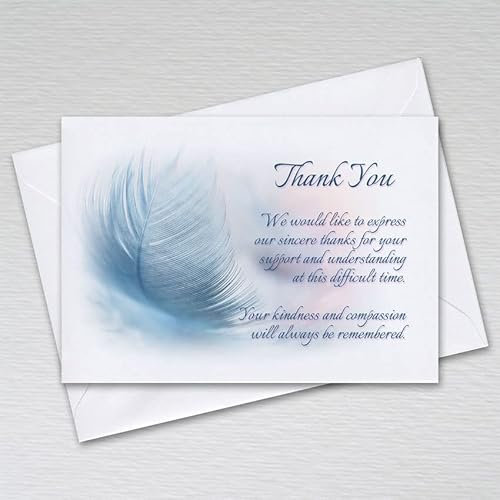 Funeral Thank You Cards with Envelopes, A6 non-folded postcard design with thoughtful wording thanking for support and sympathy: Feather Funeral Thank You Card Pack (Pack of 20 with Envelopes)