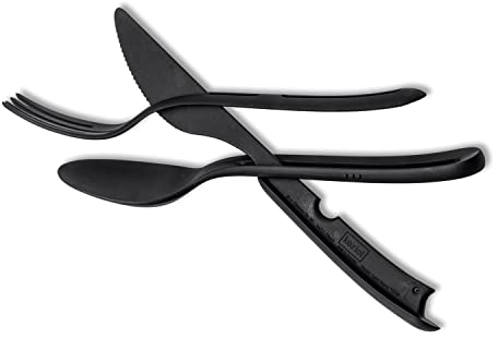 silwy® Besteck-Set TRICKY in der Farbe schwarz (3-teilig bestehend aus Messer, Gabel und Löffel) - kompaktes Klick-System schafft Ordnung - perfekt für Camping, Caravaning und Boating