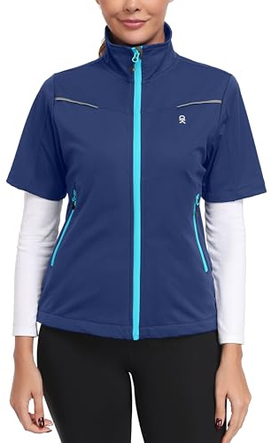 Little Donkey Andy Women's Short Sleeve Jacket Windproof Lightweight Vest for Golf Hiking Running Blue L