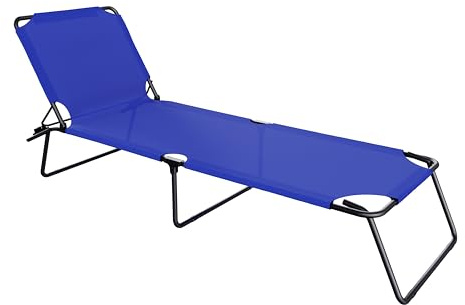 Arreditaly Lettino Pieghevole Prendisole Senza Tettuccio Parasole Schienale Reclinabile Regolabile Struttura In Metallo Nero Sedia Sdraio Per Spiaggia Mare Giardino Piscina 187 x 53 x 24 Cm (Blue)